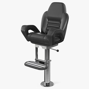 3D Captain Helm Chair with Footrest Black