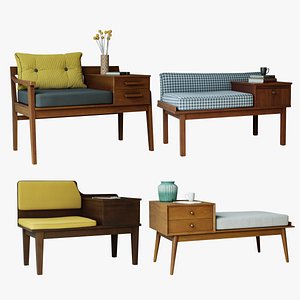 3D Vintage Telephone table set model