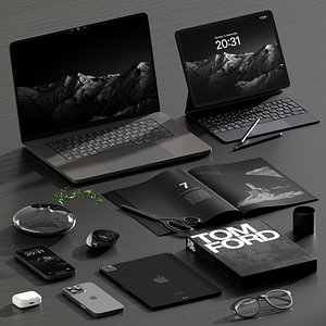 Black and white decorative set for desktop 3D model