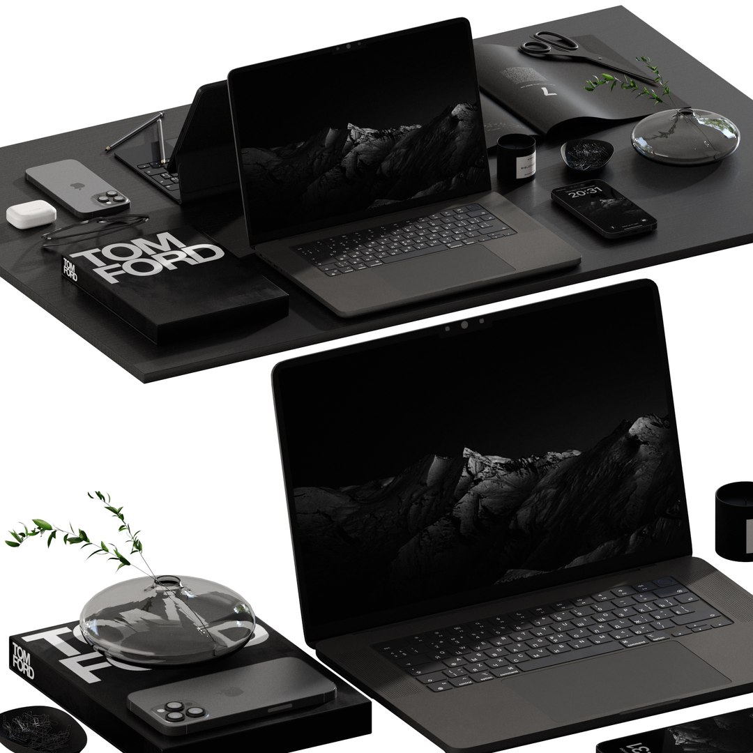 Black And White Decorative Set For Desktop 3D Model - TurboSquid 2146382