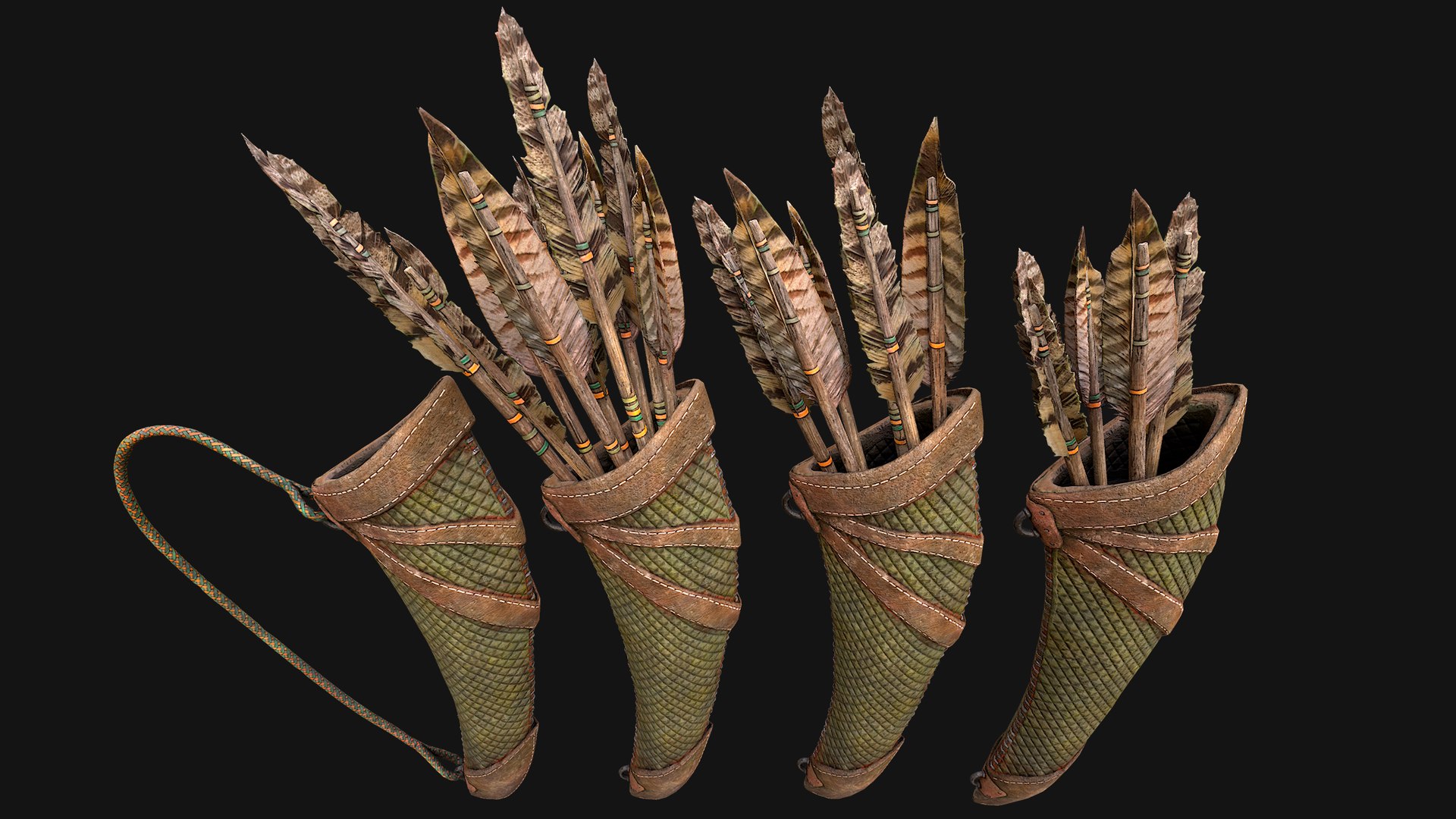 Arrow Quiver Medieval Weapons Bow Crossbow Ammunition 3D model https://p.turbosquid.com/ts-thumb/gt/cWzLU9/EC/quivergreenimg14/png/1758099809/1920x1080/fit_q87/8a22996816243028379ab77e684e7a9631b9b373/quivergreenimg14.jpg