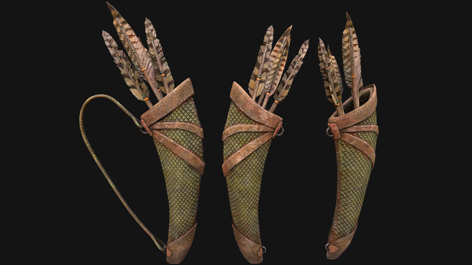 Arrow Quiver Medieval Weapons Bow Crossbow Ammunition 3D model https://p.turbosquid.com/ts-thumb/gt/cWzLU9/PB/quivergreenimg8/png/1758099791/1920x1080/fit_q87/dac897bce3a475e17bbbc25413986de9e619adc5/quivergreenimg8.jpg