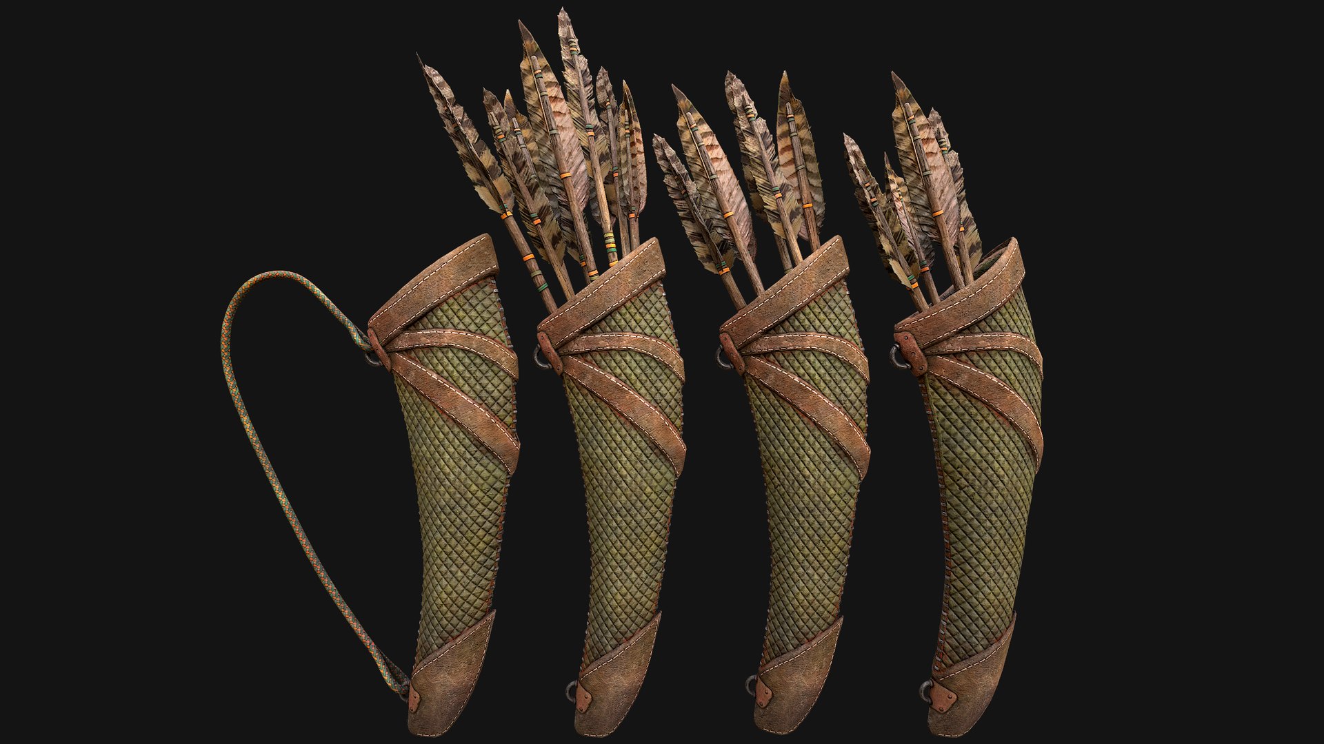 Arrow Quiver Medieval Weapons Bow Crossbow Ammunition 3D model https://p.turbosquid.com/ts-thumb/gt/cWzLU9/aE/quivergreenimg3/png/1758099784/1920x1080/fit_q87/245362095a64c51c62b180e224aecce5add3af4f/quivergreenimg3.jpg