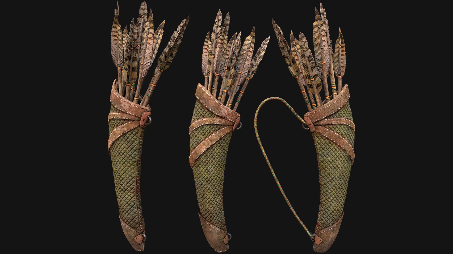 Arrow Quiver Medieval Weapons Bow Crossbow Ammunition 3D model https://p.turbosquid.com/ts-thumb/gt/cWzLU9/mb/quivergreenimg12/png/1758099805/1920x1080/fit_q87/6afe1088a189b509fa57f035a95f96421ad564dc/quivergreenimg12.jpg