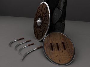 3d sica swords shield
