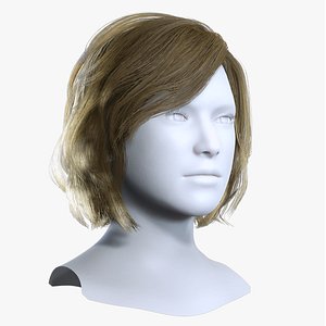 Realistic Medium Bob Side Part Blonde Hair Asset 3D model