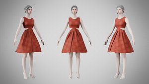 Dress 33 Crimson Mandala Brocade v2 3D model