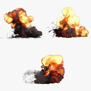Pack of 3 Large Ground Explosions mushroom shaped in 660 frames each - Simulated at 60fps - VDB Models sequence 3D model