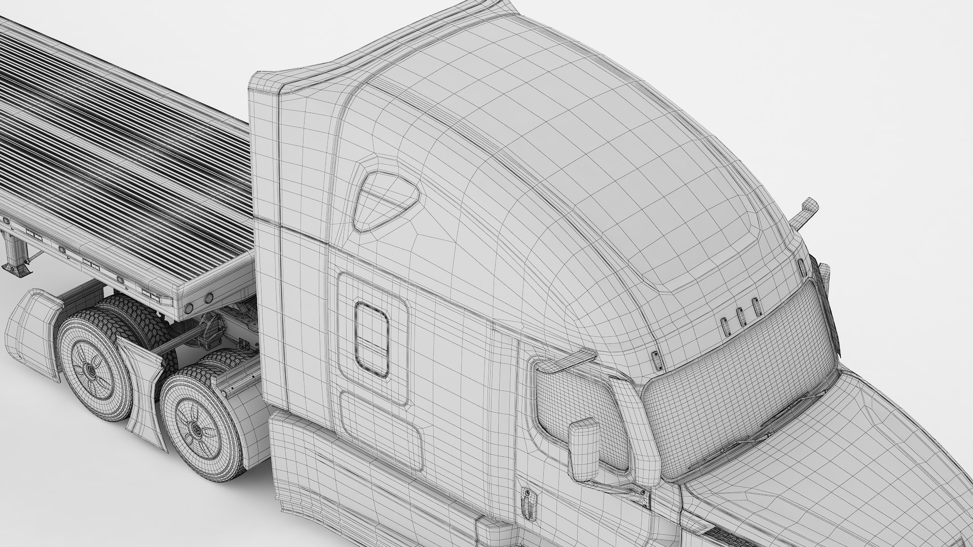 3D Semi Truck Sleeper Cab Generic Flat Trailer 04 model https://p.turbosquid.com/ts-thumb/gu/IS7C0Q/Et/wire0006/jpg/1784210110/1920x1080/fit_q87/26ca686565b52517e8c78814917189d43f0cdb53/wire0006.jpg