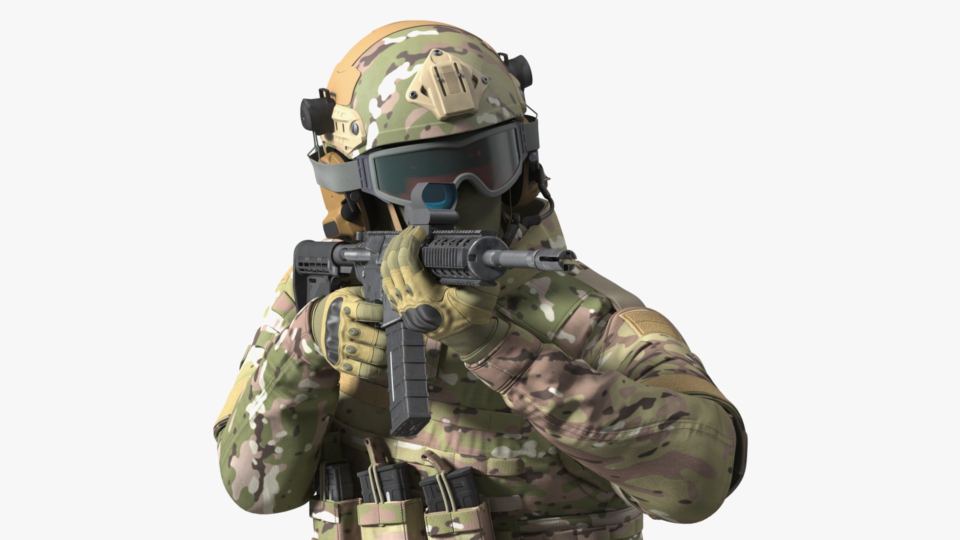 Army Soldier in Green Camo Rigged for Cinema 4D 3D model preview