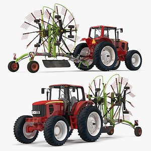 Tractor with Used Twin Rotor Rake Claas Liner 2700 Idle
