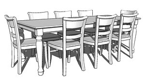 3d model of spindel leg dining room