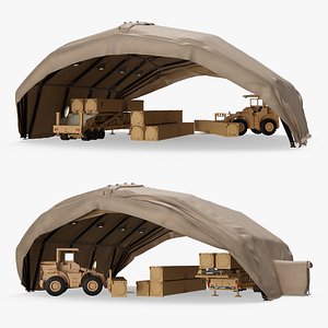 3D model Desert Missile Base with LRHW Units and Technical Loader