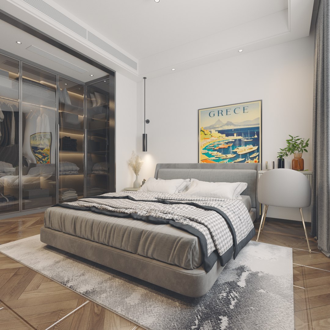 Chic Modern Apartment Bedroom 3D Model - TurboSquid 1942334