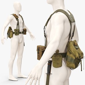 M1956 Infantry Equipment with Sheath and Canteen on Mannequin Green 3D model