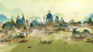 Chinese Landscape Painting  BlueGreen Mountain River