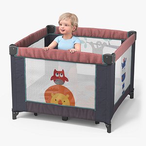 Toddler in Square Baby Playpen