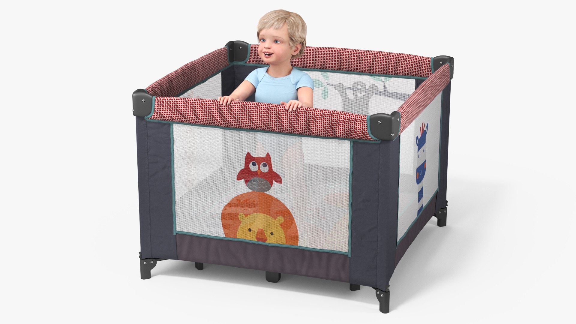 Toddler in Square Baby Playpen 3D model preview
