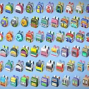 168 Stylized Backpack Pack - Cartoon Low Poly Urban Bags - Game Character Props 3D model