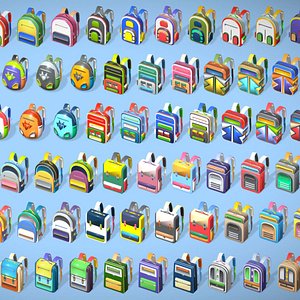 168 Stylized Backpack Pack - Cartoon Low Poly Urban Bags - Game Character Props