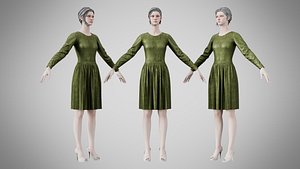 Dress 05 Olive Velvet With Design