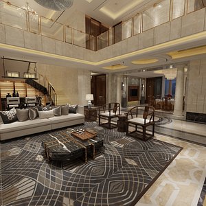 3D Chinese Living and Dining Room Interior 15 model
