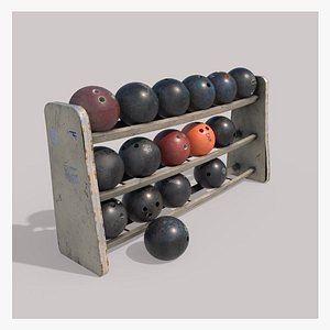 3D Old Bowling Balls and Rack