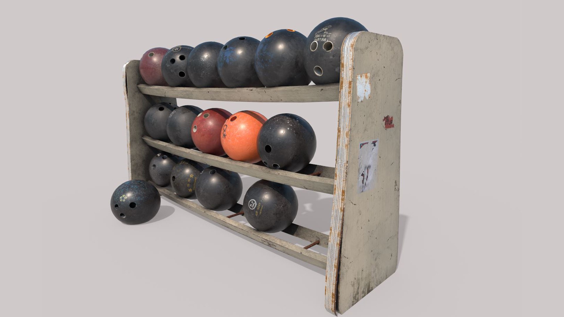 3D Old Bowling Balls And Rack - TurboSquid 2277471