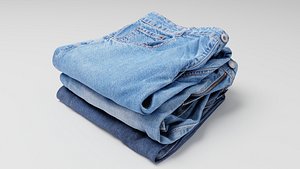 3D model Pile or stock of folded blue jeans pants for wardrobe