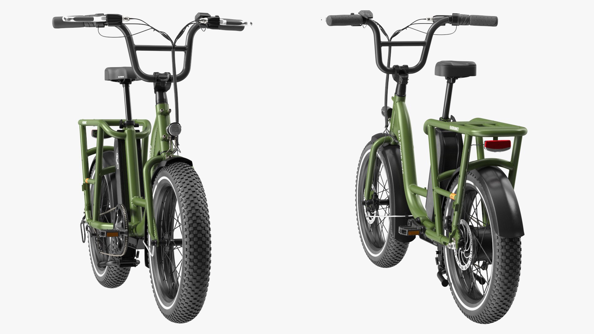 Two-Wheel Electric RadRunner Bike Green Rigged for Cinema 4D 3D model preview