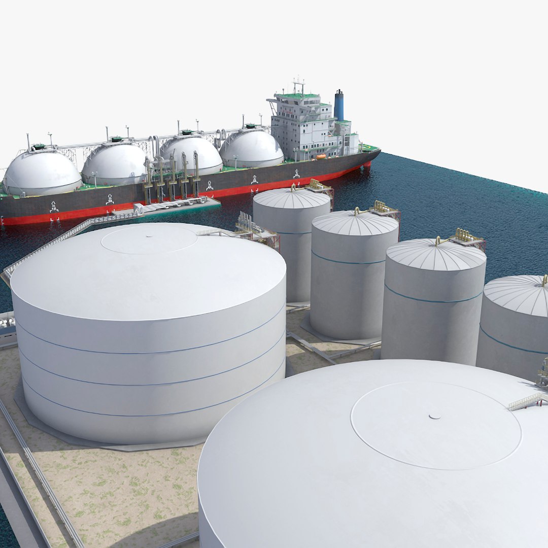 Liquefied Natural Gas Terminal with Gas Carrier Ship 3D model preview