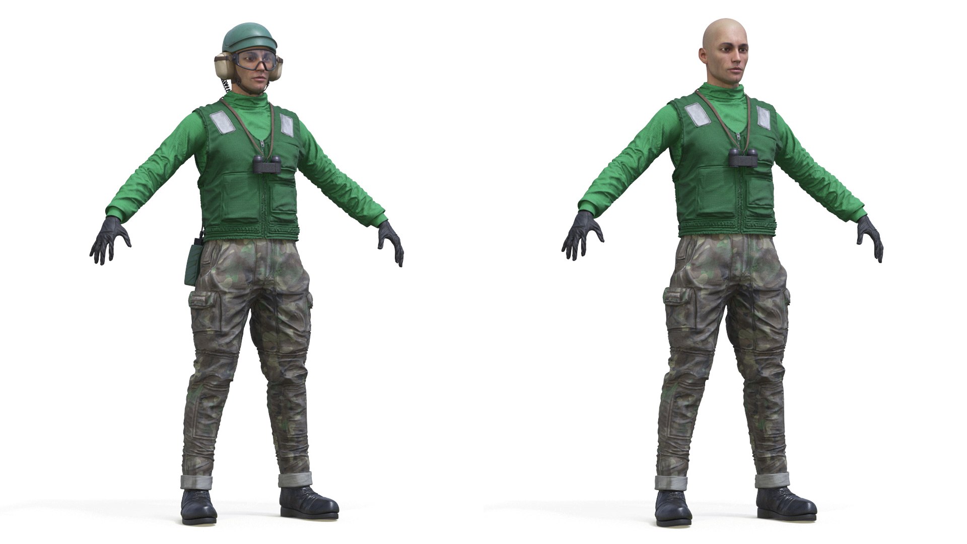 Deck Maintenance Operator in Tactical Gear Green 3D model preview