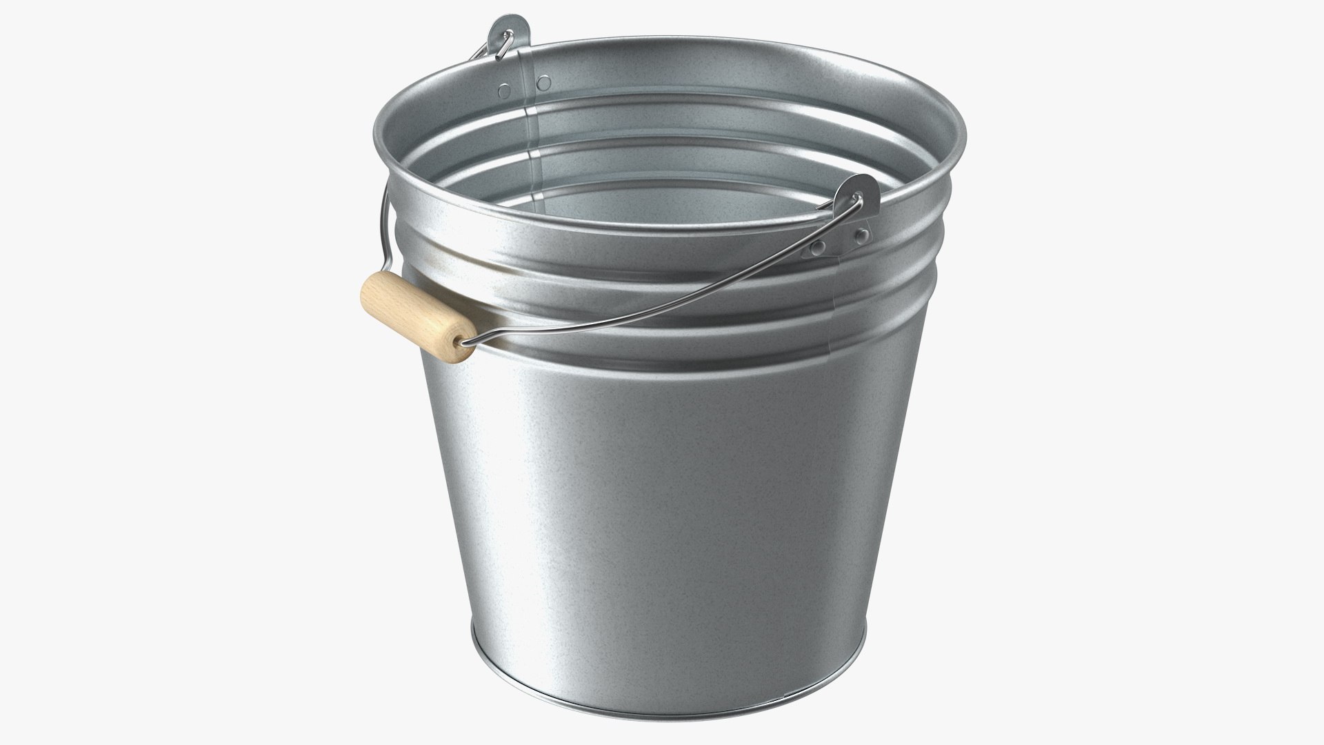 Antique Steel Bucket with Wood Handle 3D model preview