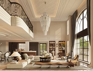 Luxurious villa living room and dining room