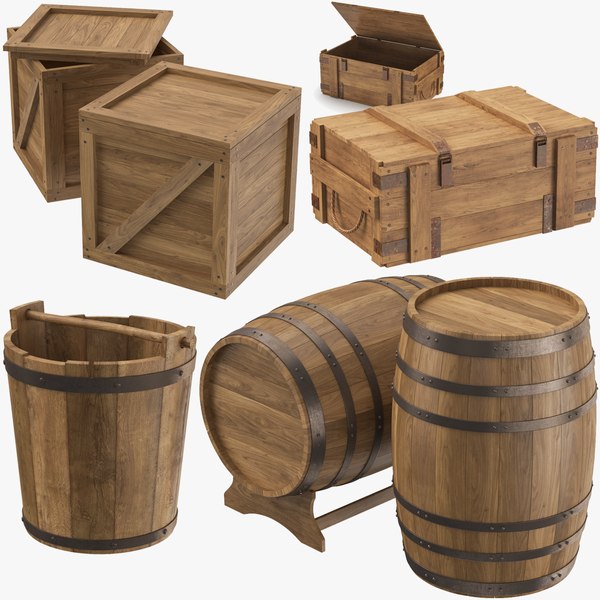 3D Wooden Containers Collection