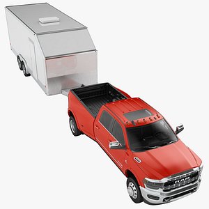 3D Dodge Ram 3500 HD 2021 Car Hauler Trailer 05 model