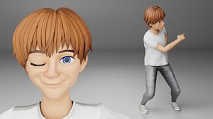 Stylized Cartoon Teen Boy Fully Rigged and Animated 3D model