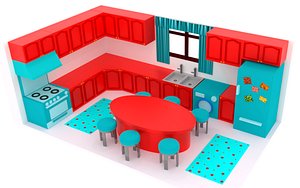 3D low poly cartoon kitchen 3D Model model