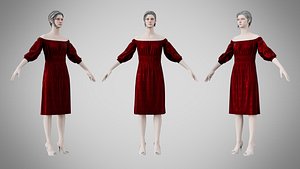 Dress 16 Burgundy Velvet With Design 3D model