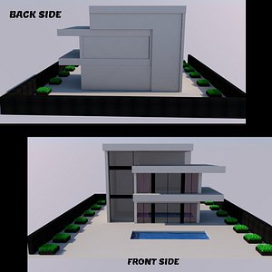 3D 3D house model with swimming pool and bushes model