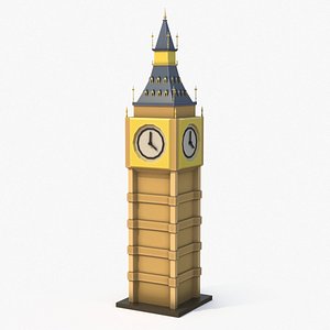 Low Poly Cartoon Big Ben Tower
