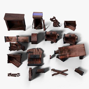 Broken Interior Game Assets 3d model model