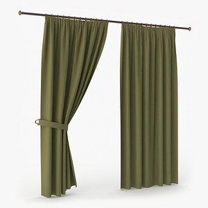 Classic Curtains with Tieback on Rod 3D