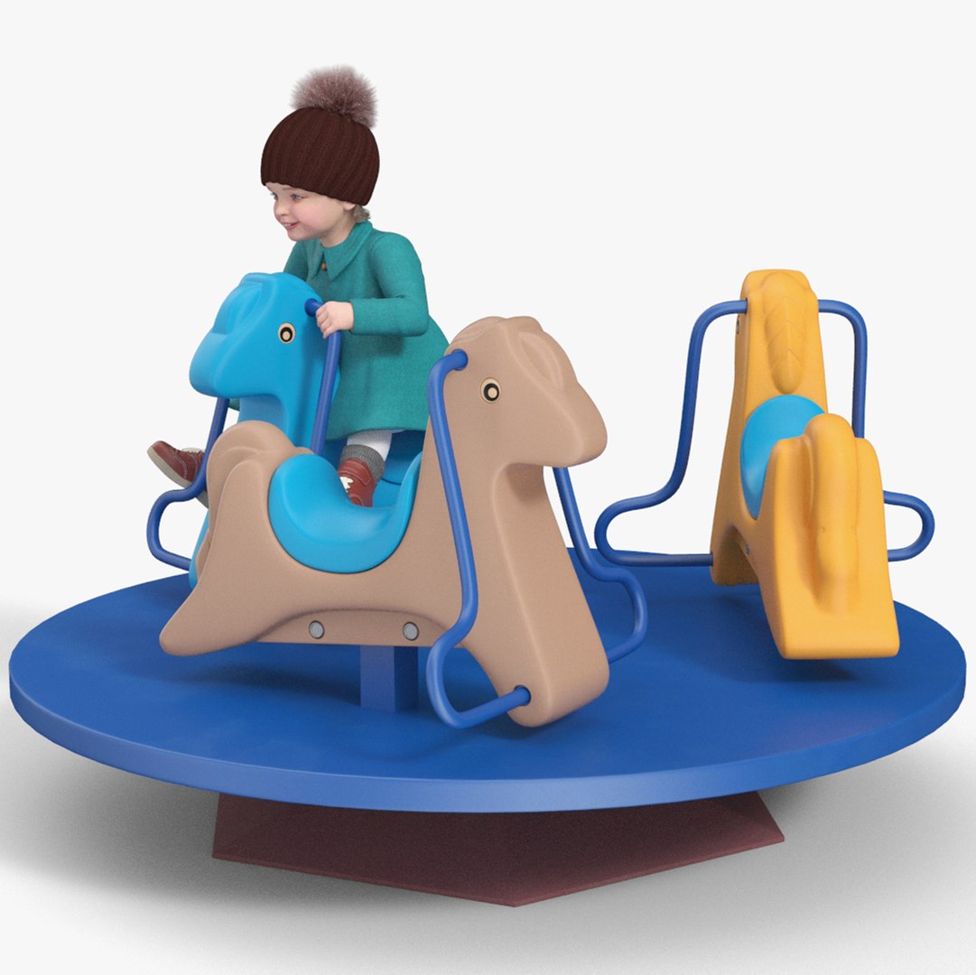 Baby Girl on Carousel Fur Rigged 3D model preview