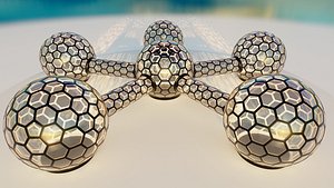 3D 6 walkway connected glass hexagon sci fi spherical domes model