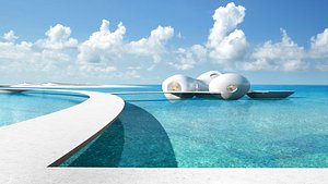 Oceanfront Floating Villas and Curved Walkways Environment 3D model