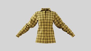 3D Female Shirt 01 Yellow Fannel Checkered model