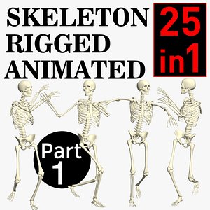 3D model Skeleton Rigged 3D Animations Set 1 - 25 in 1