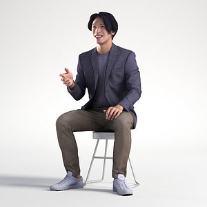 3D People Man Chris 2345 Business Suit Sitting Talking Office Cafe Low poly