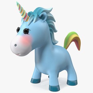 Blue Cartoon Unicorn Neutral Pose 3D model